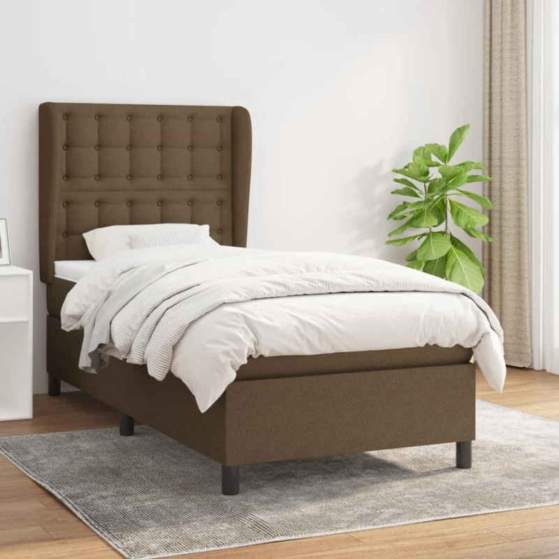 Κρεβάτι Boxspring με Στρώμα Σκούρο Καφέ 90x200 εκ. Υφασμάτινο Καφέ 3128256
