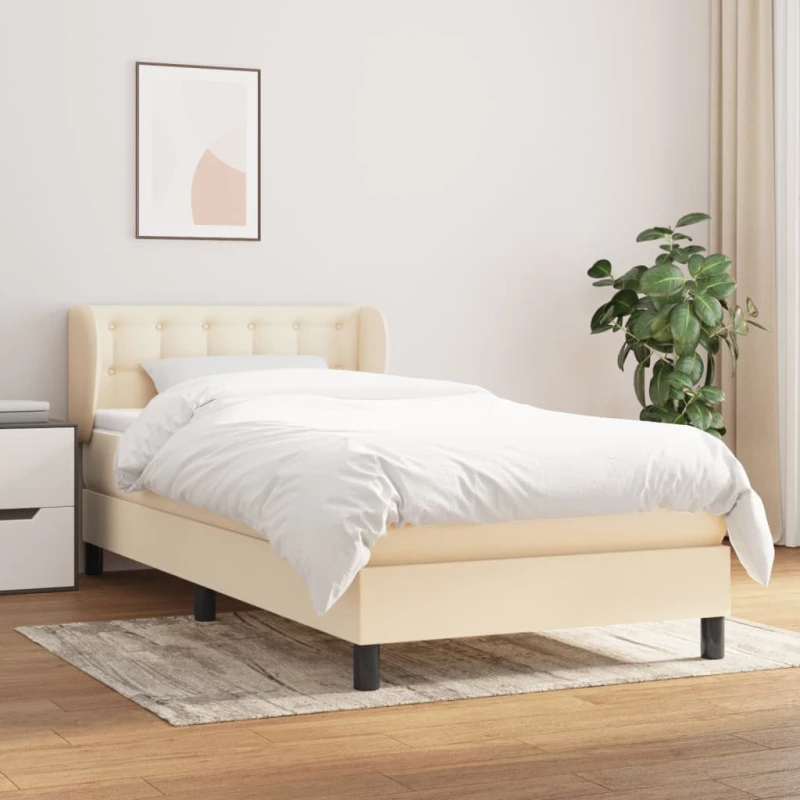 Κρεβάτι Boxspring με Στρώμα Κρεμ 100 x 200 εκ. Υφασμάτινο Κρεμ 3126546