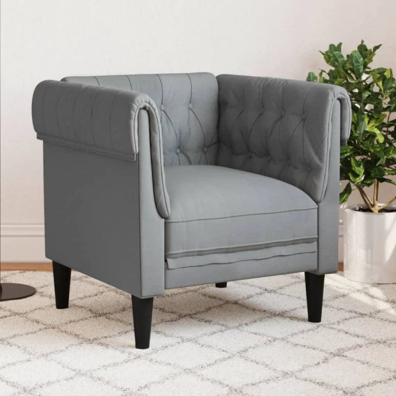 Πολυθρόνα Chesterfield Ανοιχτό Γκρι Υφασμάτινη Γκρι 372538