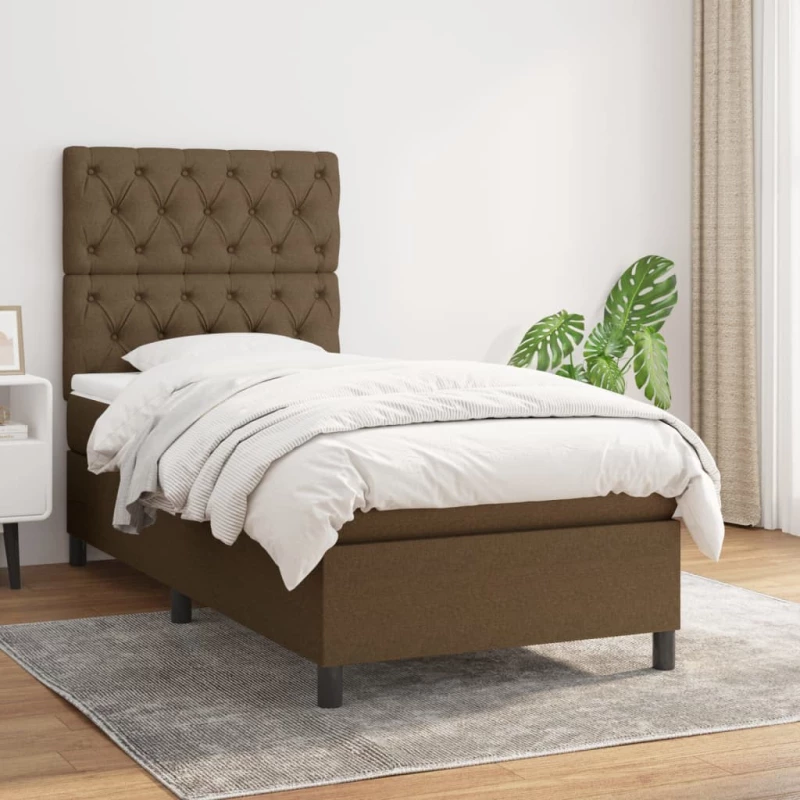 Κρεβάτι Boxspring με Στρώμα Σκούρο Καφέ 80x200 εκ. Υφασμάτινο Καφέ 3141972