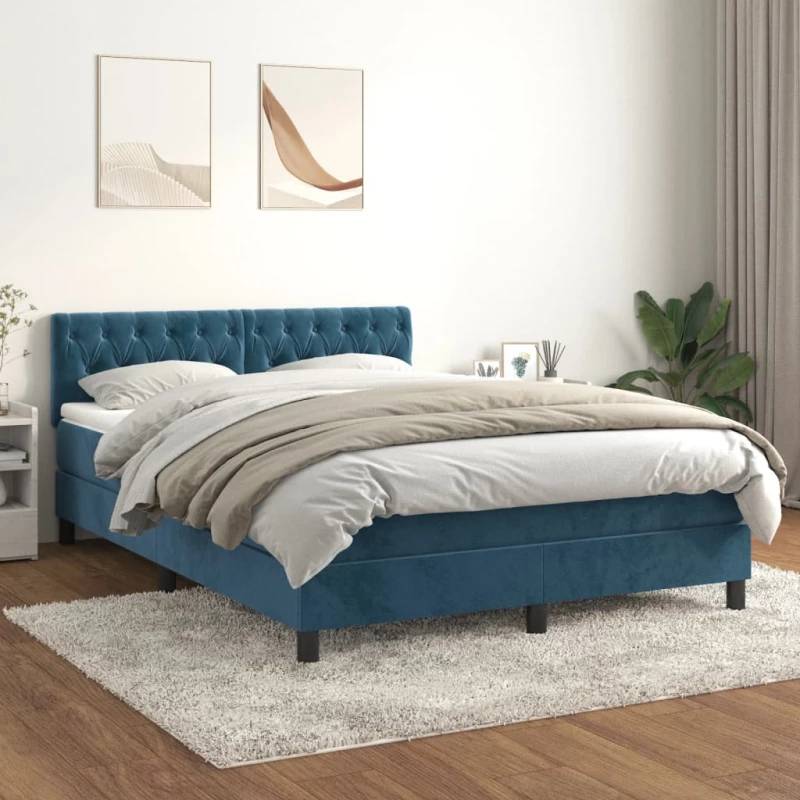 Κρεβάτι Boxspring με Στρώμα Σκούρο Μπλε 140x200 εκ. Βελούδινο Μπλε 3141489