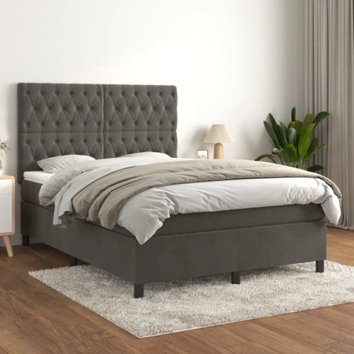 Κρεβάτι Boxspring με Στρώμα Σκούρο Γκρι 140x190 εκ. Βελούδινο Γκρι 3143200