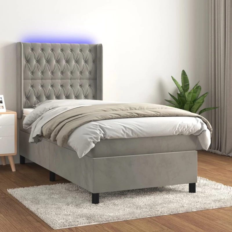 Κρεβάτι Boxspring με Στρώμα & LED Αν.Γκρι 90x190 εκ. Βελούδινο Γκρι 3139715