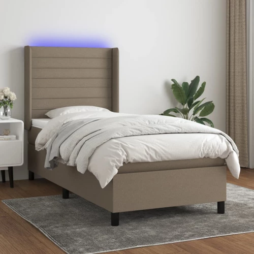 Κρεβάτι Boxspring με Στρώμα & LED Taupe 80x200 εκ. Υφασμάτινο μπεζ-γκρι 3138353