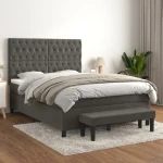 Κρεβάτι Boxspring με Στρώμα Σκούρο Γκρι 140x200 εκ. Βελούδινο Γκρι 3138026