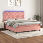 Κρεβάτι Boxspring με Στρώμα & LED Ροζ 180x200 εκ. Βελούδινο Ροζ 3136322