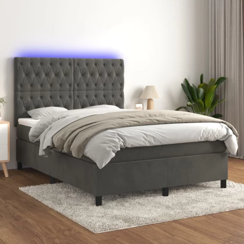 Κρεβάτι Boxspring με Στρώμα & LED Σκ. Γκρι 140x190εκ. Βελούδινο Γκρι 3136300