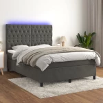 Κρεβάτι Boxspring με Στρώμα & LED Σκ. Γκρι 140x190εκ. Βελούδινο Γκρι 3136300