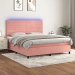 Κρεβάτι Boxspring με Στρώμα & LED Ροζ 160x200 εκ. Βελούδινο Ροζ 3136196