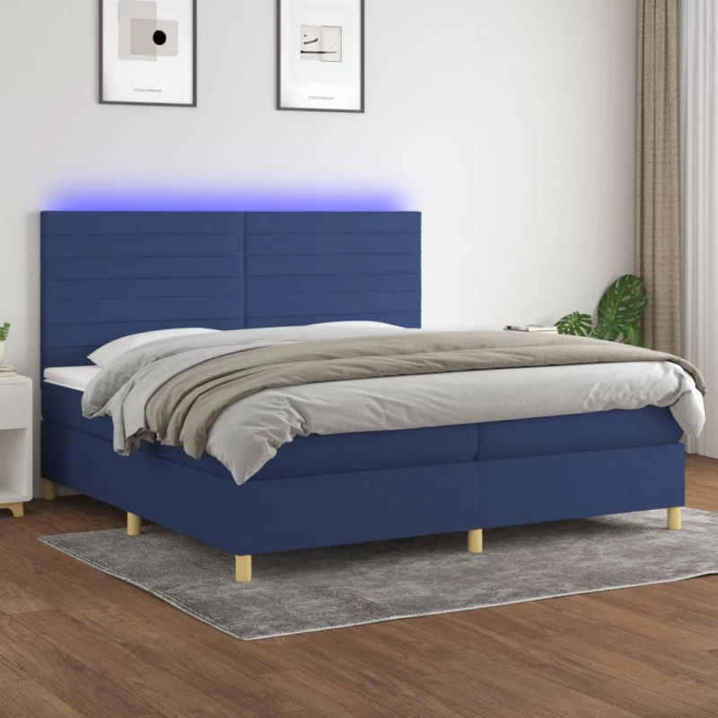Κρεβάτι Boxspring με Στρώμα & LED Μπλε 200x200 εκ. Υφασμάτινο Μπλε 3135547