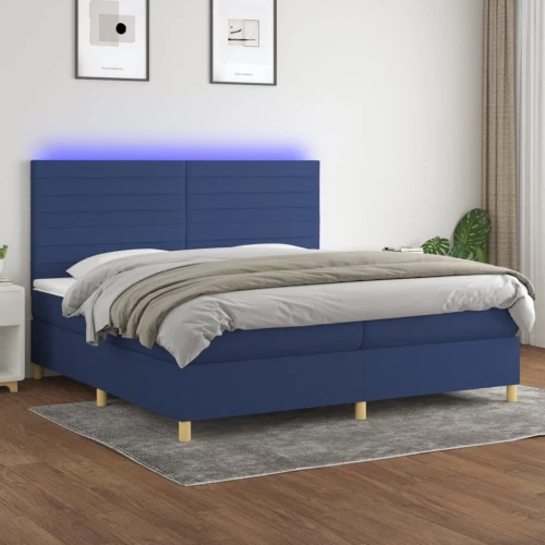Κρεβάτι Boxspring με Στρώμα & LED Μπλε 200x200 εκ. Υφασμάτινο Μπλε 3135547