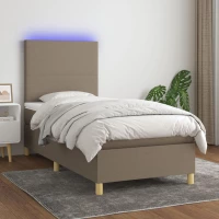 Κρεβάτι Boxspring με Στρώμα & LED Taupe 80x200 εκ. Υφασμάτινο μπεζ-γκρι 3135233
