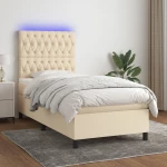 Κρεβάτι Boxspring με Στρώμα & LED Κρεμ 90x190 εκ. Υφασμάτινο Κρεμ 3135082