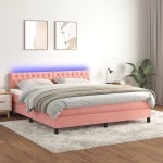 Κρεβάτι Boxspring με Στρώμα & LED Ροζ 160x200 εκ. Βελούδινο Ροζ 3134596