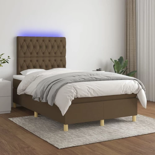 Κρεβάτι Boxspring με Στρώμα & LED Σκ.Καφέ 120x200 εκ Υφασμάτινο Καφέ 3135664