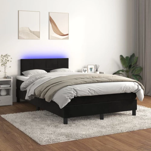 Κρεβάτι Boxspring με Στρώμα & LED Μαύρο 120x200 εκ. Βελούδινο Μαύρο 3134395