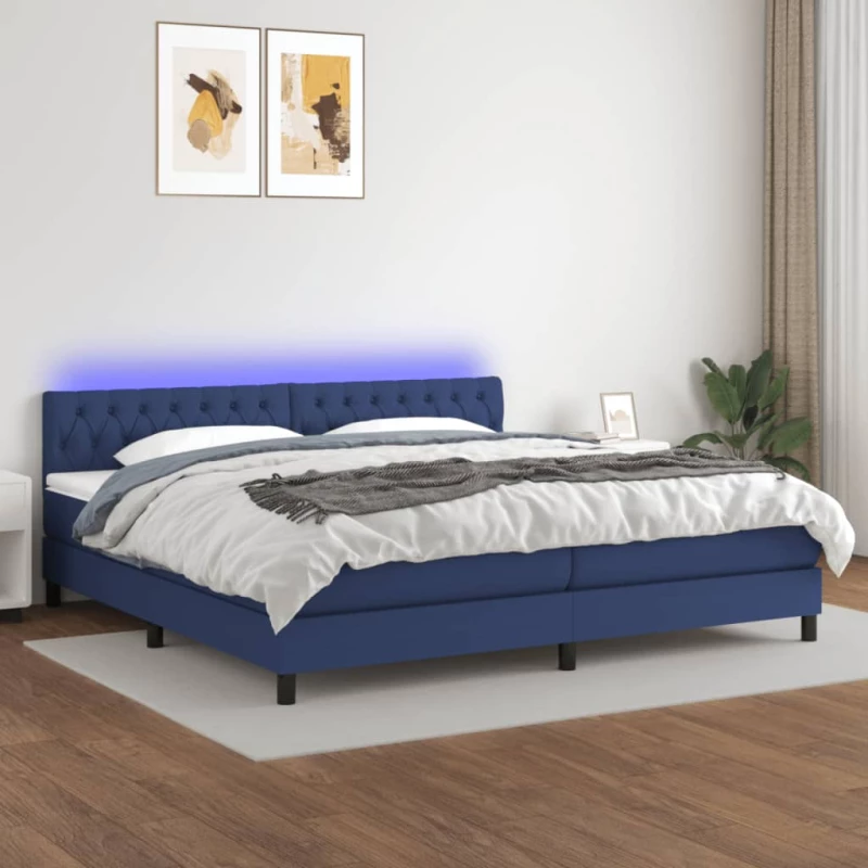 Κρεβάτι Boxspring με Στρώμα & LED Μπλε 200x200 εκ. Υφασμάτινο Μπλε 3133427