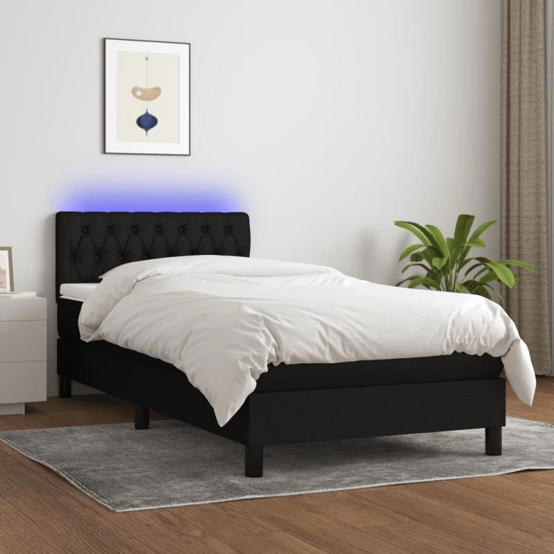 Κρεβάτι Boxspring με Στρώμα & LED Μαύρο 100x200 εκ. Υφασμάτινο Μαύρο 3133375