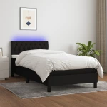 Κρεβάτι Boxspring με Στρώμα & LED Μαύρο 100x200 εκ. Υφασμάτινο Μαύρο 3133375