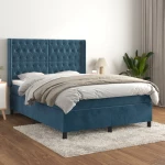 Κρεβάτι Boxspring με Στρώμα Σκούρο Μπλε 140x200 εκ. Βελούδινο Μπλε 3132865