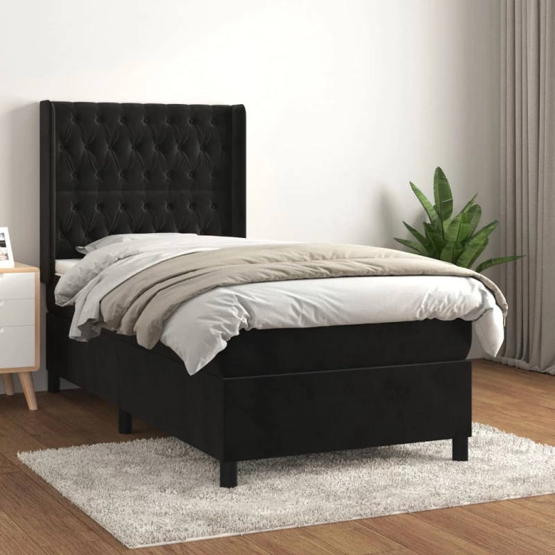 Κρεβάτι Boxspring με Στρώμα Μαύρο 80 x 200 εκ. Βελούδινο Μαύρο 3132827