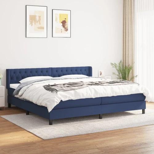 Κρεβάτι Boxspring με Στρώμα Μπλε 200x200 εκ. Υφασμάτινο Μπλε 3129983