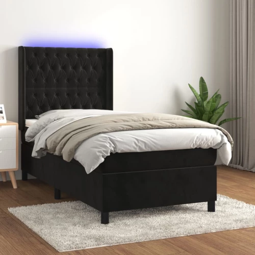 Κρεβάτι Boxspring με Στρώμα & LED Μαύρο 80x200 εκ. Βελούδινο Μαύρο 3139711