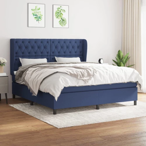 Κρεβάτι Boxspring με Στρώμα Μπλε 160x200 εκ. Υφασμάτινο Μπλε 3128219