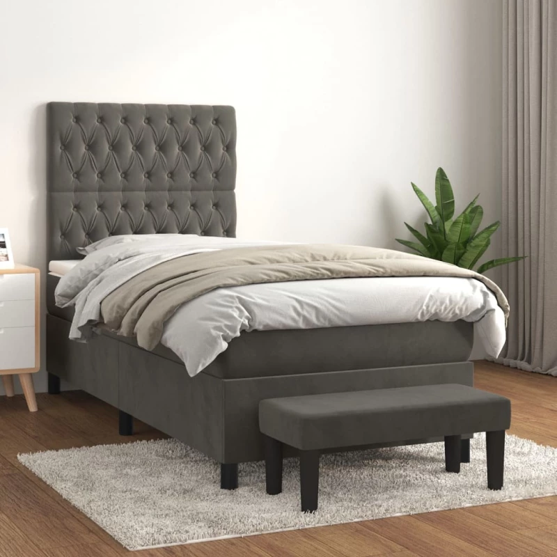 Κρεβάτι Boxspring με Στρώμα Σκούρο Γκρι 90x190 εκ. Βελούδινο 3137996