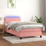 Κρεβάτι Boxspring με Στρώμα & LED Ροζ 100x200 εκ. Βελούδινο Ροζ 3134332