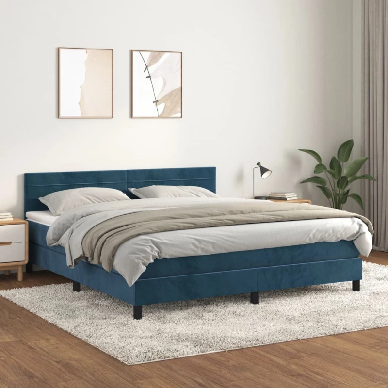 Κρεβάτι Boxspring με Στρώμα Σκούρο Μπλε 160x200 εκ. Βελούδινο Μπλε 3141375