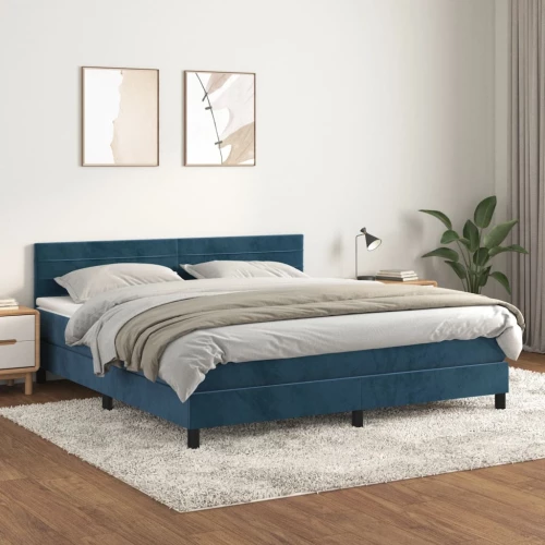 Κρεβάτι Boxspring με Στρώμα Σκούρο Μπλε 160x200 εκ. Βελούδινο Μπλε 3141375