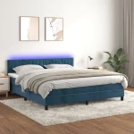 Κρεβάτι Boxspring με Στρώμα & LED Σκ. Μπλε 160x200εκ. Βελούδινο Μπλε 3134535