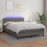 Κρεβάτι Boxspring με Στρώμα & LED Γκρι 140x200 εκ. Συνθ. Δέρμα Γκρι 3134229