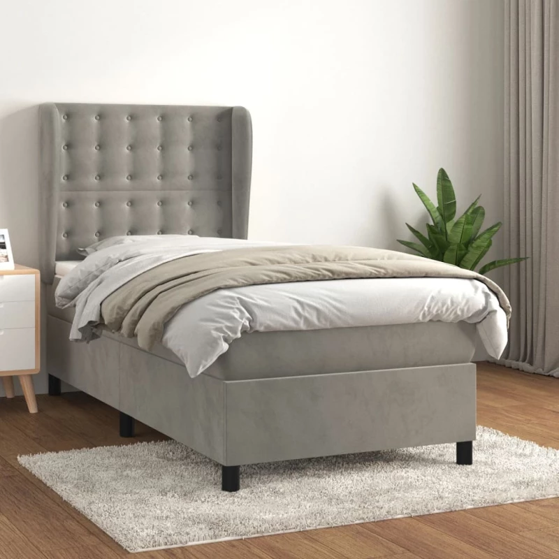 Κρεβάτι Boxspring με Στρώμα Ανοιχτό Γκρι 80x200 εκ. Βελούδινο Γκρι 3129417