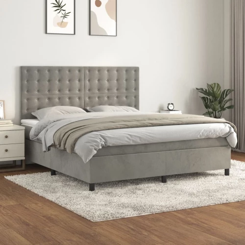 Κρεβάτι Boxspring με Στρώμα Ανοιχτό Γκρι 180x200 εκ. Βελούδινο Γκρι 3143277