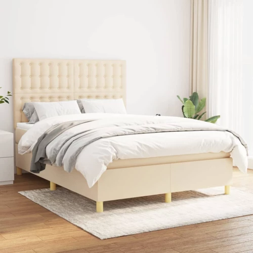 Κρεβάτι Boxspring με Στρώμα Κρεμ 140x200 εκ. Υφασμάτινο Κρεμ 3142662