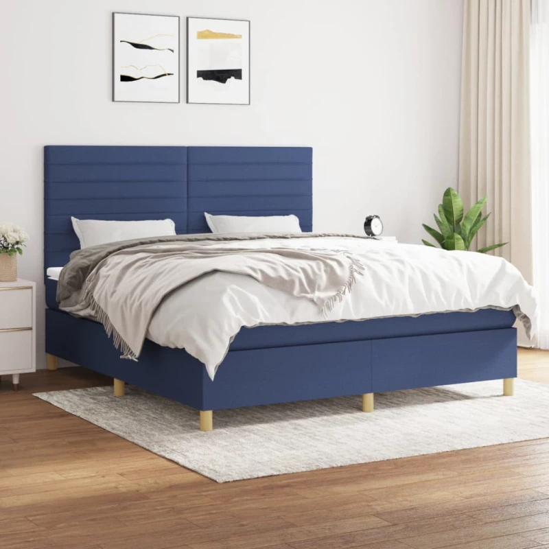 Κρεβάτι Boxspring με Στρώμα Μπλε 180x200 εκ. Υφασμάτινο Μπλε 3142439