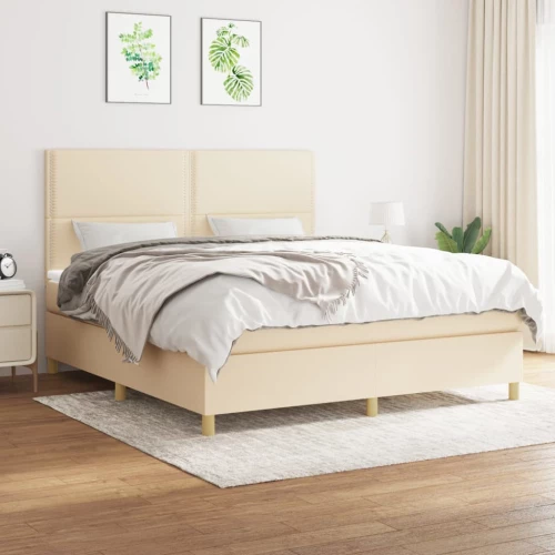 Κρεβάτι Boxspring με Στρώμα Κρεμ 180x200 εκ. Υφασμάτινο Κρεμ 3142278