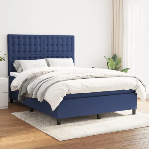Κρεβάτι Boxspring με Στρώμα Μπλε 140x200 εκ. Υφασμάτινο Μπλε 3142103