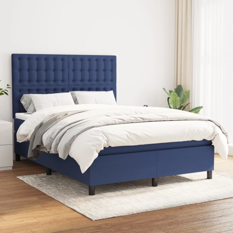 Κρεβάτι Boxspring με Στρώμα Μπλε 140x200 εκ. Υφασμάτινο Μπλε 3142103