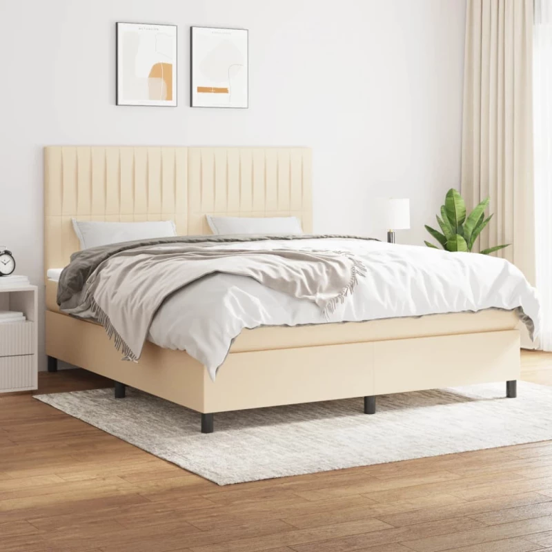 Κρεβάτι Boxspring με Στρώμα Κρεμ 160x200 εκ. Υφασμάτινο Κρεμ 3141950