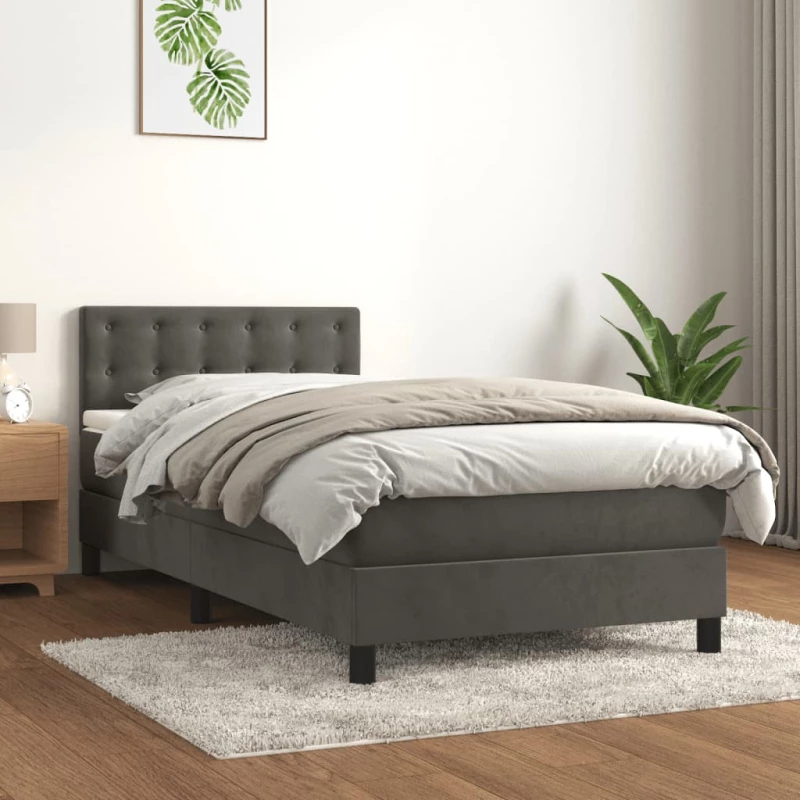 Κρεβάτι Boxspring με Στρώμα Σκούρο Γκρι 100x200 εκ. Βελούδινο Γκρι 3141528