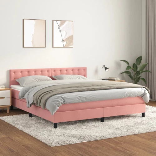Κρεβάτι Boxspring με Στρώμα Ροζ 160x200 εκ. Βελούδινο Ροζ 3141556