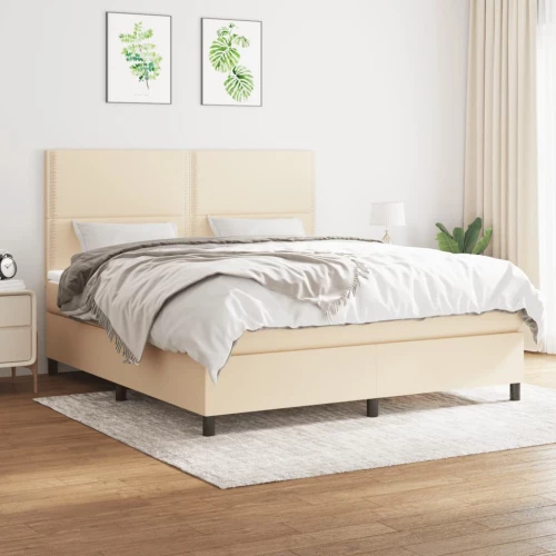 Κρεβάτι Boxspring με Στρώμα Κρεμ 180x200 εκ. Υφασμάτινο Κρεμ 3141718