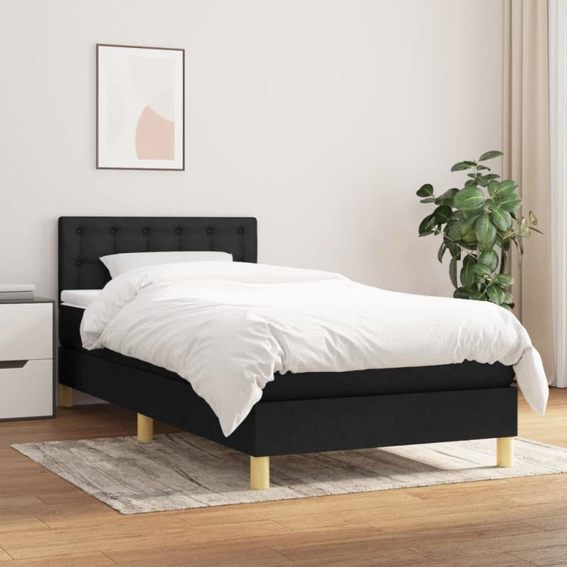 Κρεβάτι Boxspring με Στρώμα Μαύρο 90x190 εκ.Υφασμάτινο Μαύρο 3140899