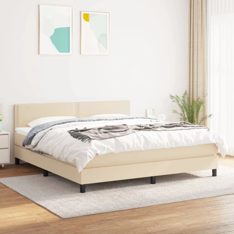 Κρεβάτι Boxspring με Στρώμα Κρεμ 180x200 εκ. Υφασμάτινο Κρεμ 3139998