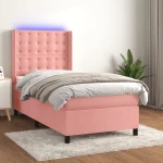 Κρεβάτι Boxspring με Στρώμα & LED Ροζ 100x200 εκ. Βελούδινο Ροζ 3139792