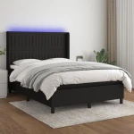 Κρεβάτι Boxspring με Στρώμα & LED Μαύρο 140x200 εκ. Υφασμάτινο Μαύρο 3138479