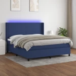 Κρεβάτι Boxspring με Στρώμα & LED Μπλε 180x200 εκ. Υφασμάτινο Μπλε 3138179
